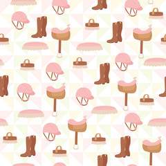 Seamless pattern with horse riding sport equipment.