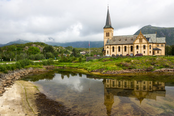Fototapeta premium church in Lofoten islands in Norway