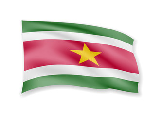 Waving Suriname flag on white. Flag in the wind vector illustration.