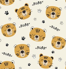 funny tigers seamlesss pattern, childish illustration for fabric,kids nursery,clothes