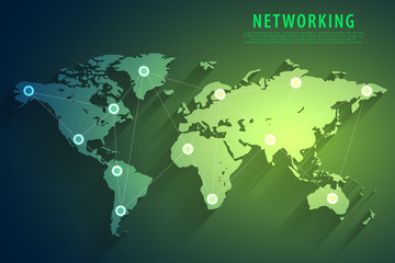 Global network connection green background, vector