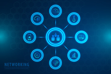 Abstract futuristic icons with blue background, vector