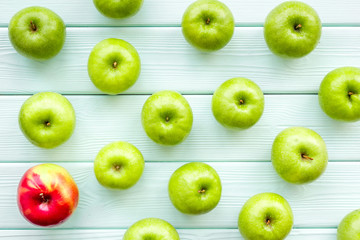 summer food with apples on light wooden background top view pattern