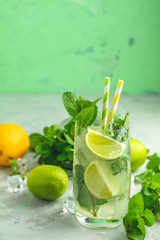 Fototapeta premium Mojito cocktail with lime and mint in highball glass