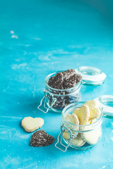 Heart shaped cookies with in glass jars
