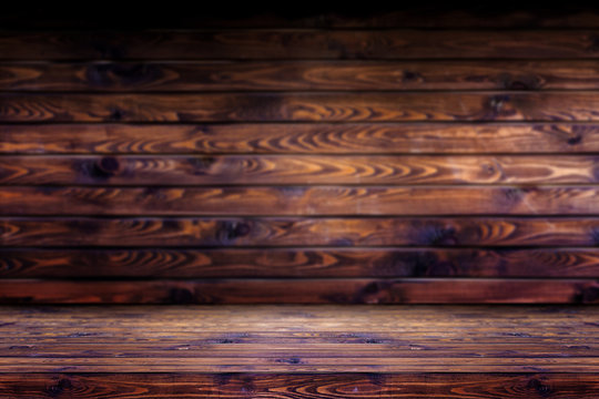 wooden table on blurred background / photo imitation design element