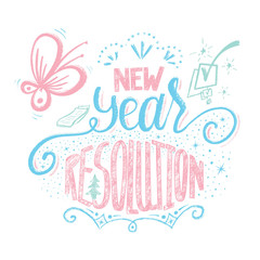 New Year Resolution hand lettering decorative drawing