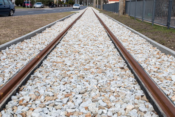 Naklejka premium tram tracks in the city