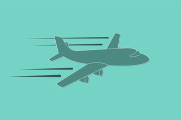 Airplane flying with speed and straight path vector illustration on blue background for transport industry