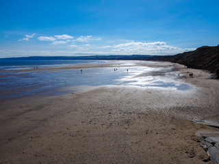 Sandy beach at low tide at Filey in North Yorkshire, England