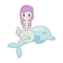 cute mermaid sitting in dolphin animal
