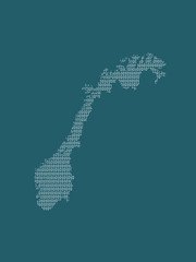 Norway vector map using white binary digits on dark background to mean digital country and the advancement of technology illustration