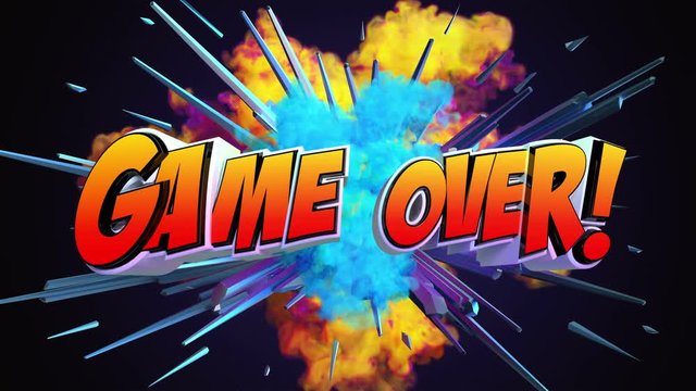 Comic explosion style animation of cartoon text Game Over