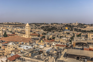 Fototapeta premium Jerusalem - October 03, 2018: Panorama of the old City of Jerusalem, Israel