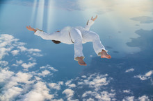 Soul Ascension. Ghost of a man taken up into heaven. Afterlife,   meditation and dream concept 3d render