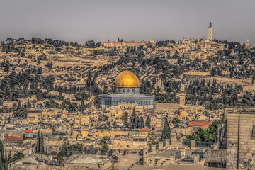 Fototapeta premium Jerusalem - October 03, 2018: Panorama of the old City of Jerusalem, Israel