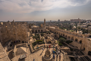 Fototapeta na wymiar Jerusalem - October 03, 2018: Panoramic view of the Tower of David fortress in the old City of Jerusalem, Israel