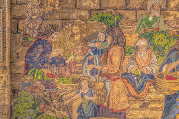Obraz na płótnie Canvas Jerusalem - October 04, 2018: Mosaic paintings in the old City of Jerusalem, Israel