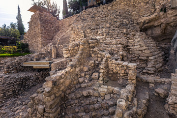 Jerusalem - October 04, 2018: Ruins of the Ancient city of David in the old City of Jerusalem,...