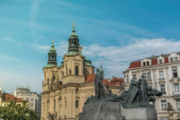 Fototapeta premium Jan Hus memorial on the Oldtown Squar, Prague, Czech Republic