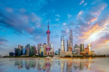 Obraz premium Skyscrapers in the Financial District of Shanghai, China
