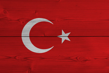 Turkey flag painted on old wood plank