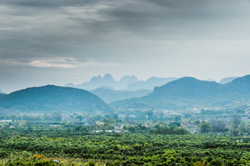 Landscape of the mountains and countryside 