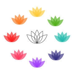 Lotus flower colorful illustration. Vector icon illustration. Chakra colors.