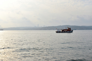 Bosphorus. istanbul coast. boats in the sea. fishing boats in the sea