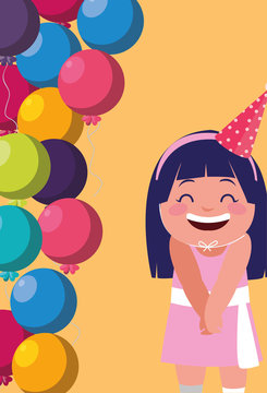 cute happy girl with birthday balloons helium
