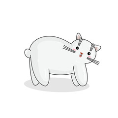 Vector Character of Cymric Cat in Kawaii Style. Cute Cartoon Kitty Character. Funny Kitten isolated on White Background. Sticker of Kawaii Animal, Pet. Flat design. Usable for Children's Book