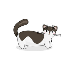 Vector Character of Munchkin Cat in Kawaii Style. Cute Cartoon Kitty Character. Funny Kitten isolated on White Background. Sticker of Kawaii Animal, Pet. Flat design. Usable for Children's Book