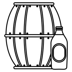 beer wooden barrel with bottle