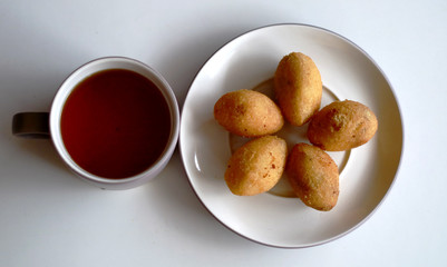 Combro, Indonesian traditional food, and a cup of tea.