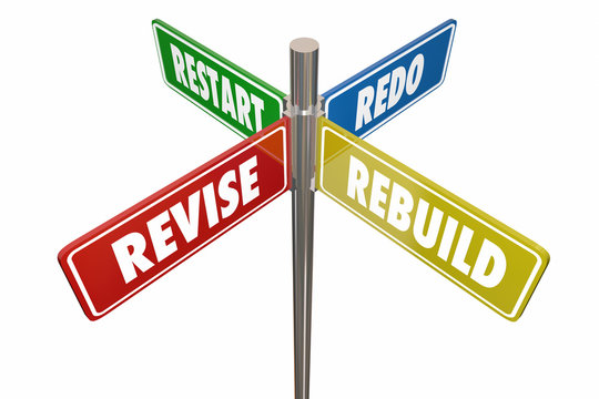 Revise Rebuild Restart Redo Road Signs 3d Illustration