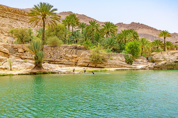 Wadi Bani Khalid in Oman. It is located about 203 km from Muscat and 120 km from Sur.