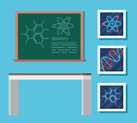 set chemistry blackboard with desk and biology science