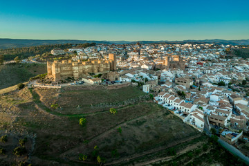 Fototapeta premium Castillo de Bury Al-Hammam in Banos de la Encina La Mancha province Spain old medieval castle with 14 towers from the air
