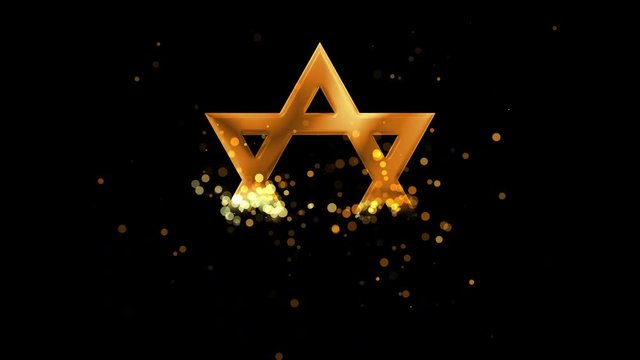 Golden David Star, judaism religious symbol on transparent background.