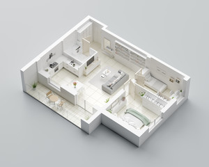 3D Floor plan of a home, 3D illustration. Open concept living apartment layout - obrazy, fototapety, plakaty