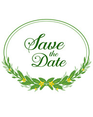 Vector illustration pattern art green leafy flower frame with wedding date card
