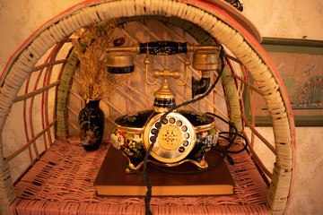 Old vintage telephone on a desk. Old vintage telephone on a desk 