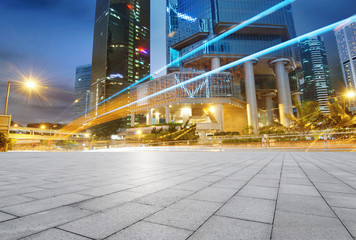 Fototapeta na wymiar empty brick floor and cityscape of modern city near , hong kong