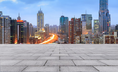 y brick floor and cityscape of modern city near ,shanghai, 