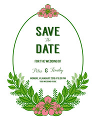 Vector illustration style green leafy flower frame for wedding date card
