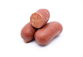 sausage, sucuk (sujuk) slices on white background
