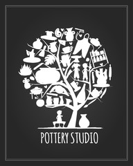 Pottery studio banner, art tree for your design