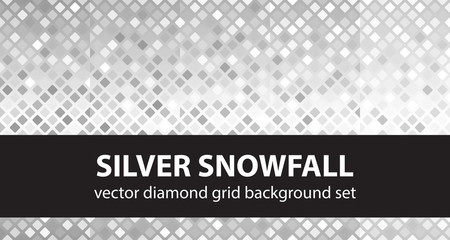 Diamond pattern set Silver Snowfall. Vector seamless geometric backgrounds
