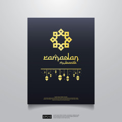 Ramadan Mubarak vector typography with islamic mandala for invitation banner, flayer, card background Vector illustration. celebration of Ramadan Kareem or eid greeting design concept