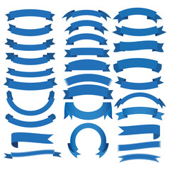 set of blue ribbon banner icon